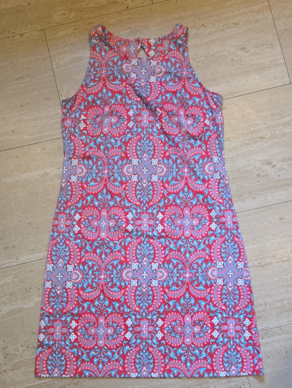 Talbot's Pink/Blue Design Print Shift Midi Dress